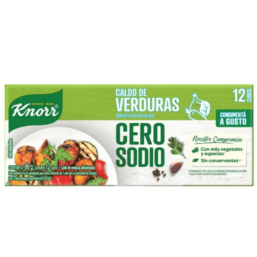 KNORR CALDO VERDURA CERO SAL (ESTUCHE) 12*8 GR.