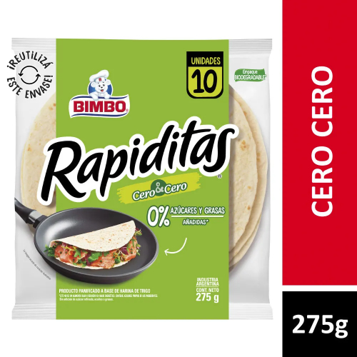 BIMBO RAPIDITAS CERO&CERO AZU/GRASAS* 275GR.