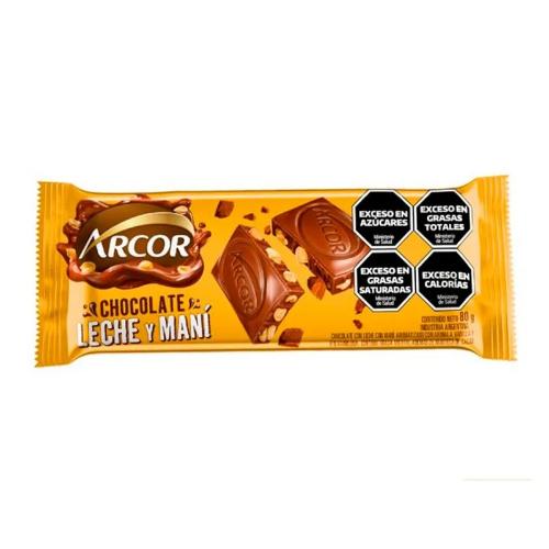 ARCOR TABLETA CHOCOLATE LECHE MANI *80 GR.