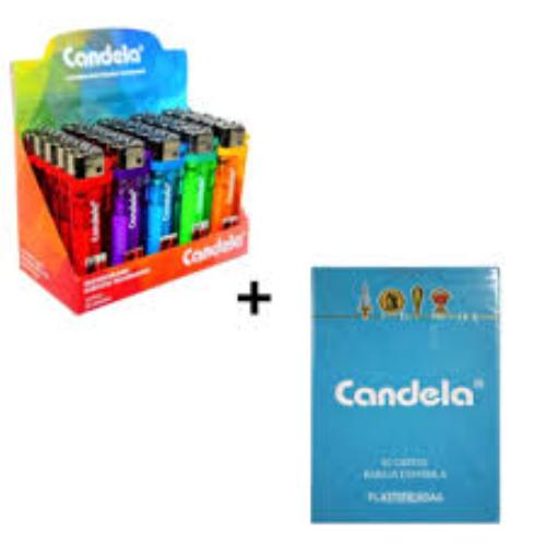 CANDELA ENCENDEDOR TRANSPARENTE + MASO DE CARTAS *25 UN. DIS