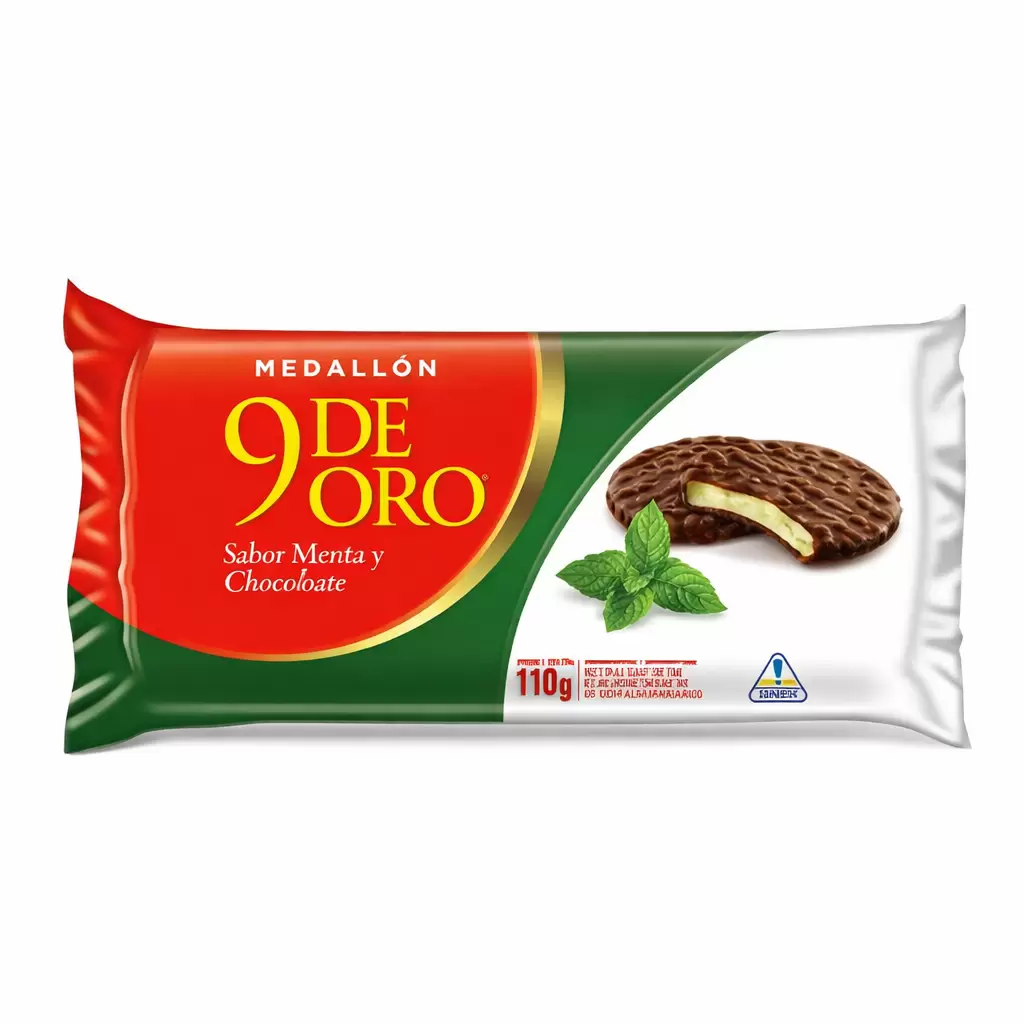 9 DE ORO MEDALLON MENTA BAÑADO C/CHOCOLATE *110 GR. UNI